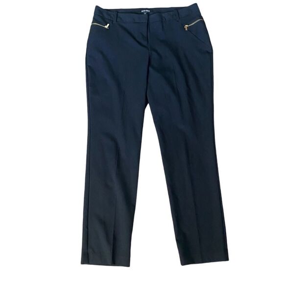 Ellen Tracy Black Straight Leg Casual Pants with Gold Zip Detail. Size 10. - Picture 1 of 8